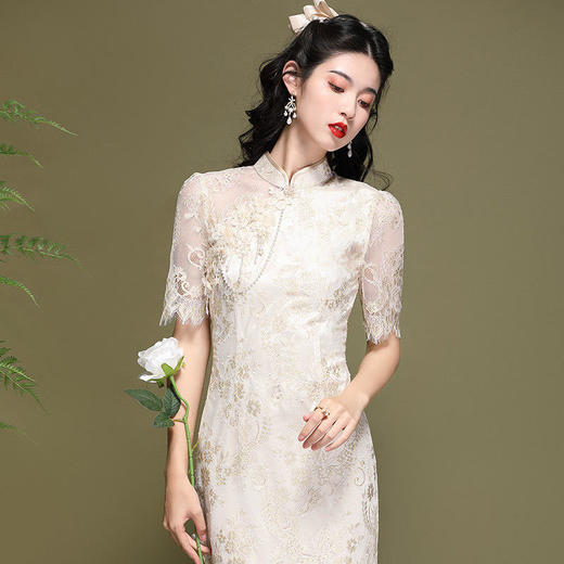 蕾丝短袖名媛气质，改良年轻款少女旗袍裙 OY-220167 商品图2