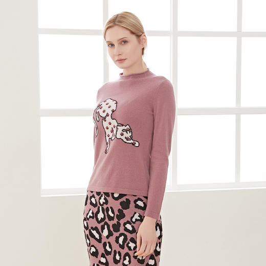 【企领刺绣羊绒衫 】羊绒世家秋冬女士100%羊绒衫花豹图案保暖毛衣 商品图4