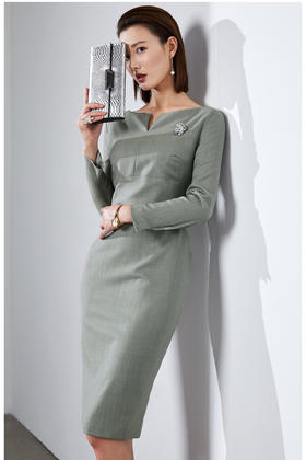 孤品 J8382867B颈袖添香季新款时尚修身小V领显瘦包臀连衣裙女一步裙J8382867B不退可换