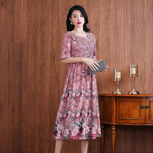 印花连衣裙2022新款夏季刺绣圆领收腰裙贵气  QQX-3015 商品图2