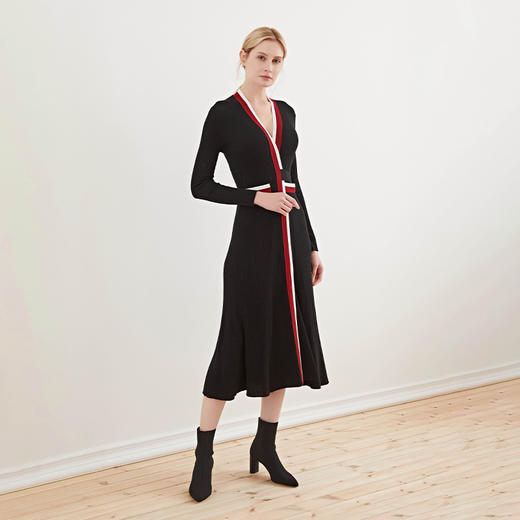 【100%羊毛中长款针织开衫裙】秋冬新品女士针织开衫系带收腰针织开衫外套 商品图1