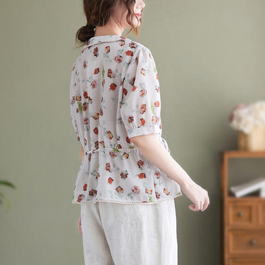 AHM-xrwy673夏季新款系带上衣时尚气质优雅设计感小众复古短袖衬衫 商品图3