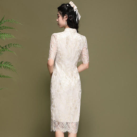 蕾丝短袖名媛气质，改良年轻款少女旗袍裙 OY-220167 商品图4