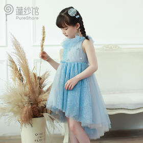 pureshare 女童连衣裙夏季宝宝可爱洋气气质大童礼服裙子-爱蓝格格