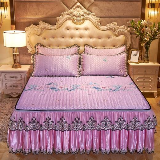 MJN 欧式蕾丝边可拆卸夹棉软可折叠可机洗冰丝席三件套 商品图1