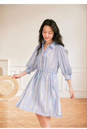 单品分享|品牌定制鸢尾印花浪漫七分袖衬衫连衣裙