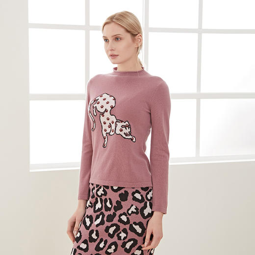 【企领刺绣羊绒衫 】羊绒世家秋冬女士100%羊绒衫花豹图案保暖毛衣 商品图3