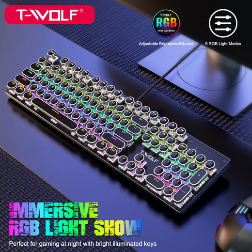 【机械键盘】-雷狼T75真机械键盘七色背光竞技网咖游戏复古朋克插拔机械轴 商品图0