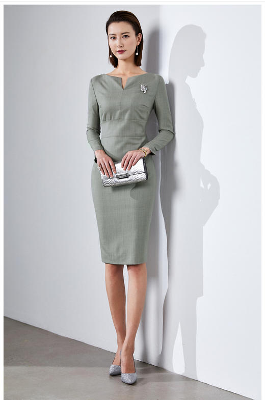 孤品 J8382867B颈袖添香季新款时尚修身小V领显瘦包臀连衣裙女一步裙J8382867B不退可换 商品图3