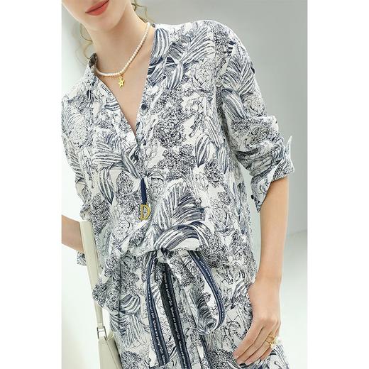 COCOBELLA艺术感素描印花时尚衬衫女优雅气质立领衬衣SR528 商品图2