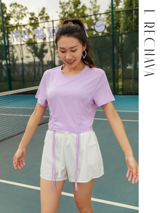 【凉感面料】宽松运动抽绳抽褶T恤短袖 商品图4