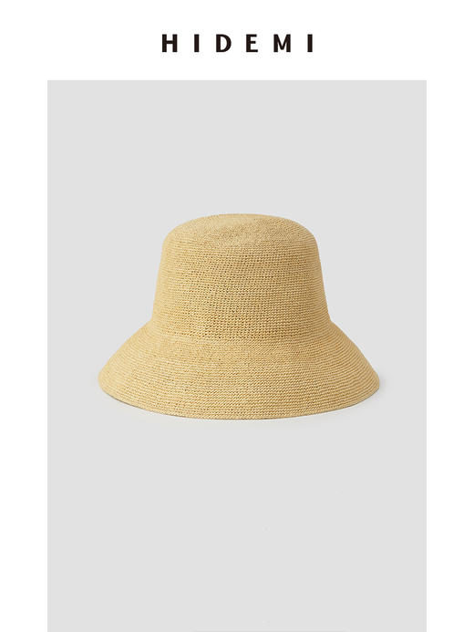 HIDEMI 度假系列手工编织渔夫帽草帽 米色/深蓝色 商品图11