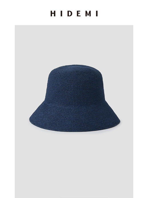 HIDEMI 度假系列手工编织渔夫帽草帽 米色/深蓝色 商品图12