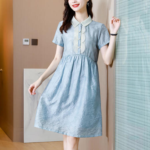 【AHM】2022夏季新款连衣裙女纯色天丝口袋抽绳收腰显瘦珍珠扣中长裙 商品图0