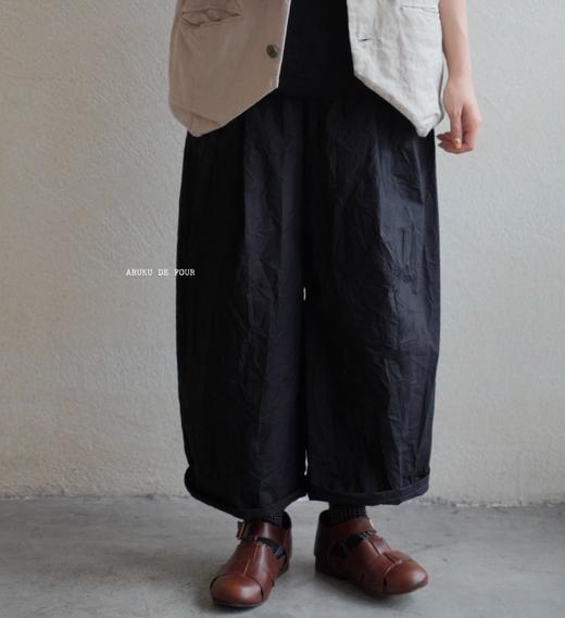 apuntob 黑色皱褶阔腿裤休闲裤 商品图3