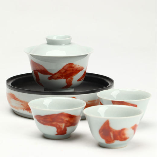 车前子-【蘑菇家族】矾红彩绘一方席茶具套组 商品图0