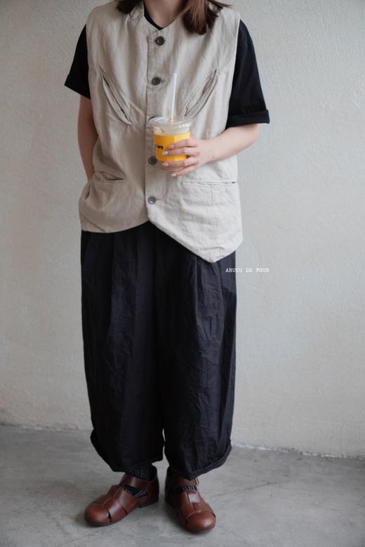 apuntob 黑色皱褶阔腿裤休闲裤 商品图5