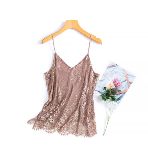 ARN-Y146法式蕾丝真丝打底春夏吊带宽松背心性感内搭缎面无袖V领上衣 商品图5