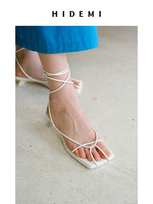 HIDEMI方头系带设计感小跟凉鞋 红色/黑色/白色/金色 商品图11