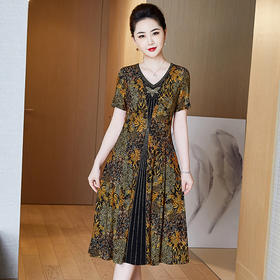 气质高贵，中老年短袖雪纺裙年轻妈妈夏装碎花连衣裙YZL-10166