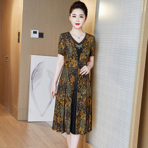 气质高贵，中老年短袖雪纺裙年轻妈妈夏装碎花连衣裙YZL-10166 商品图2