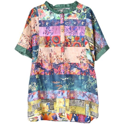 MZ802561 阔太太宽松遮肉高端大码女装纯苎麻亚麻上衣女夏季胖MM贵夫人衬衫 商品图2