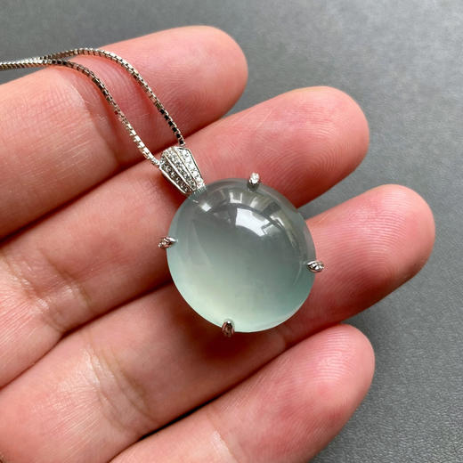 高冰种淡蓝水翡翠鸽子蛋吊坠戒指两用 商品图0