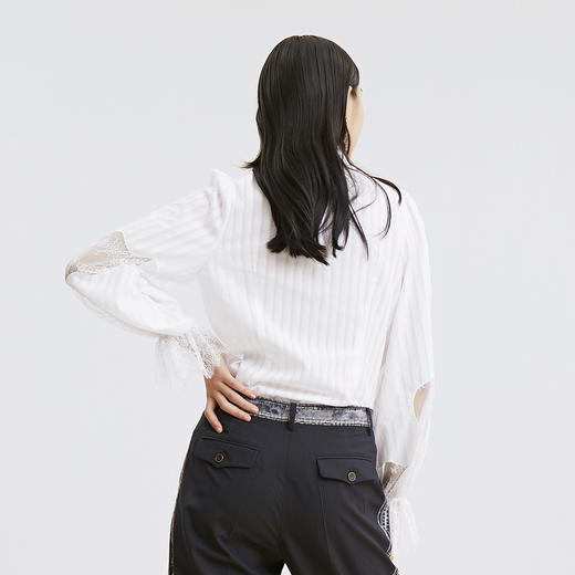 谜底长袖衬衫2022新款纯棉拼接蕾丝合体上衣女228MC6098 商品图2