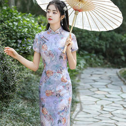 QY时尚减龄日常可穿素雅修身旗袍裙 商品图2