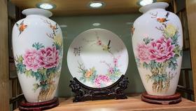 新彩薄胎花鸟三件套