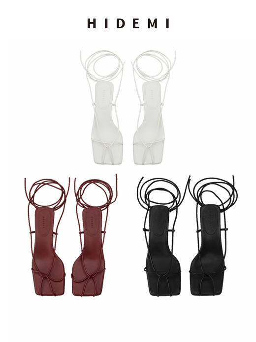 HIDEMI方头系带设计感小跟凉鞋 红色/黑色/白色/金色 商品图4