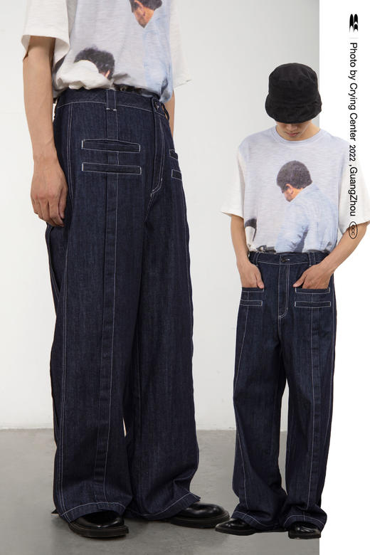 CryingCenter 假装有好多口袋 原色丹宁直筒牛仔裤 商品图5