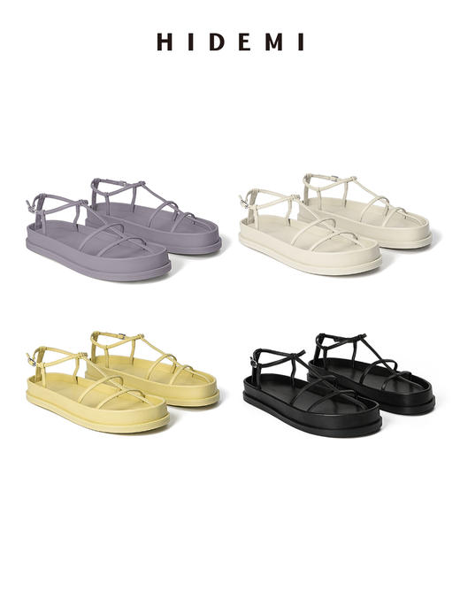 HIDEMI 系带设计感小羊皮厚底凉鞋 黑色/白色/鹅黄色/云雾紫 商品图0