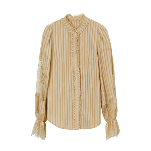 谜底长袖衬衫2022新款纯棉拼接蕾丝合体上衣女228MC6098 商品图4