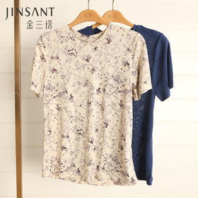 金三塔专供绢丝印花短袖T恤100%桑蚕丝  真丝女士罗纹短袖T  JLG004/JLG003