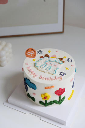 小羊羊乐开花手绘蛋糕