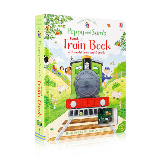 Usborne出品 蒸汽火车发条轨道书Poppy and Sam's Wind-Up Train Book英文原版 农场故事波比和山姆玩具书大开本纸板 含蒸汽火车 商品图0