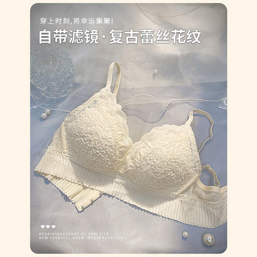 【“背”你吸引 转身也迷人】黛唯梵 新款白色法式三角杯蕾丝内衣 小胸聚拢无钢圈文胸罩套装薄款 商品图1