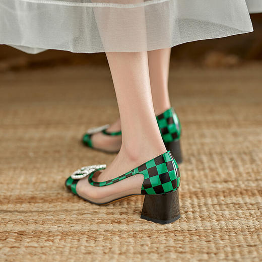 时尚拼接，头层牛皮拼接圆头中跟单鞋GBL-L22-52-1 商品图6