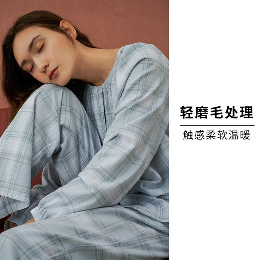 HSIA遐家居服套装女春秋款格纹开衫长袖直筒长裤纯棉宽松显瘦睡衣 商品图3