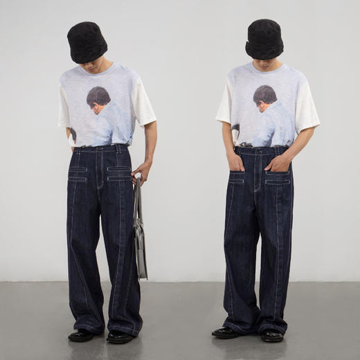 CryingCenter 假装有好多口袋 原色丹宁直筒牛仔裤 商品图1