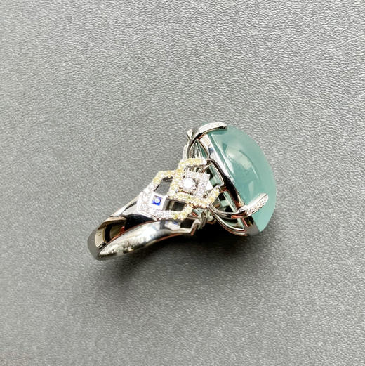 高冰种淡蓝水翡翠鸽子蛋吊坠戒指两用 商品图11