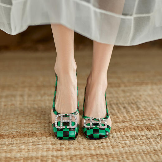 时尚拼接，头层牛皮拼接圆头中跟单鞋GBL-L22-52-1 商品图4