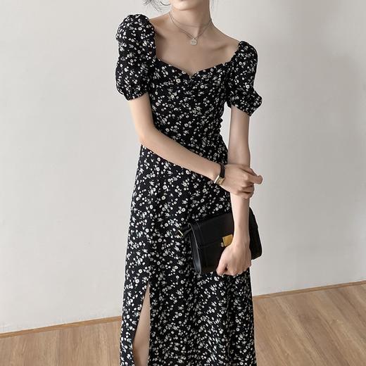 （清仓现货）【社群供K】雪纺设计感方领碎花开叉茶歇裙8 商品图1