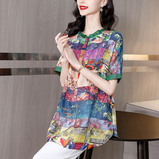 MZ802561 阔太太宽松遮肉高端大码女装纯苎麻亚麻上衣女夏季胖MM贵夫人衬衫 商品图3