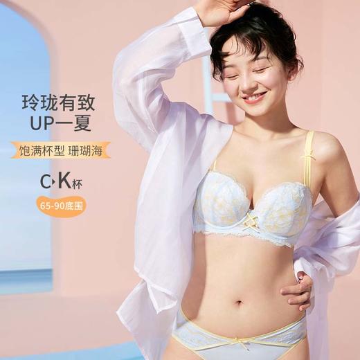 奶糖派大杯文胸珊瑚海半杯圆润饱满聚拢上托大码内衣女夏蕾丝胸罩 商品图0