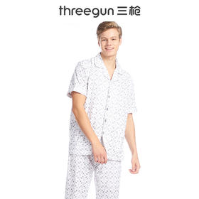 Threegun三枪 【舒肤棉】翻领开襟短袖长裤男士家居套家居服-80781D021