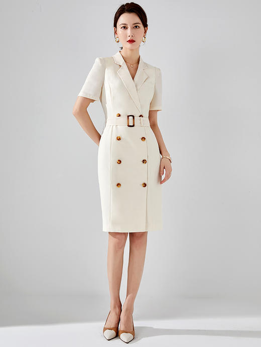 艾尚臣2022年夏新款双排扣职业西装连衣裙女法式收腰薄款女装裙子 商品图3