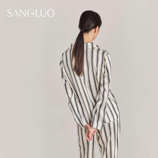 SANGLUO真丝睡衣套装时尚条纹宽松舒适情侣桑蚕丝宅家起居服 商品图3