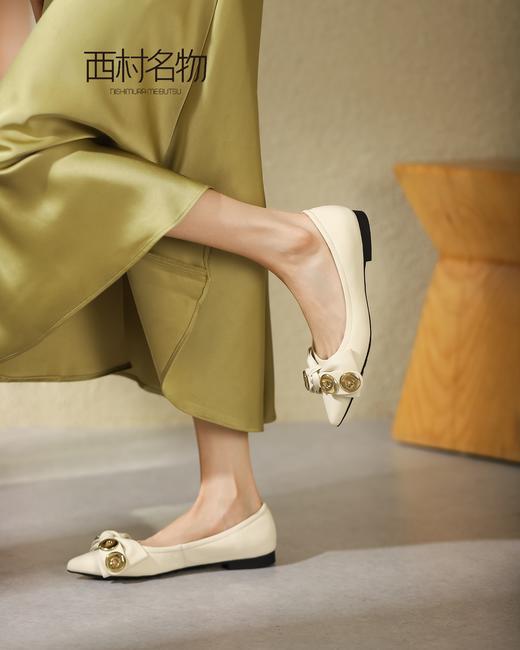 西村名物2022夏季新款圆头浅口蝴蝶结通勤行政粗跟百搭女鞋X22AE11521 商品图3
